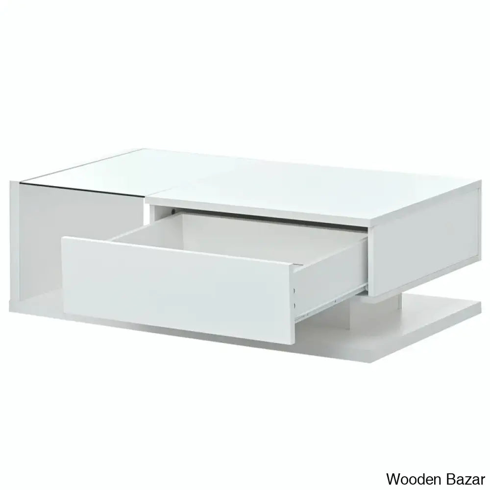 Rondellea Coffee And Center Table With Storage Modern Tempered Glass