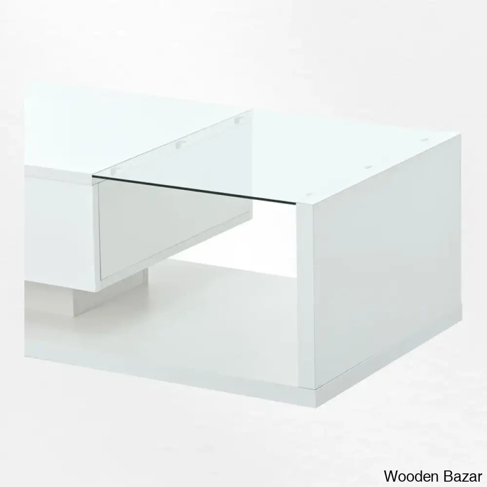 Rondellea Coffee And Center Table With Storage Modern Tempered Glass