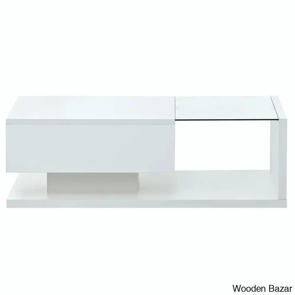 Rondellea Coffee And Center Table With Storage Modern Tempered Glass