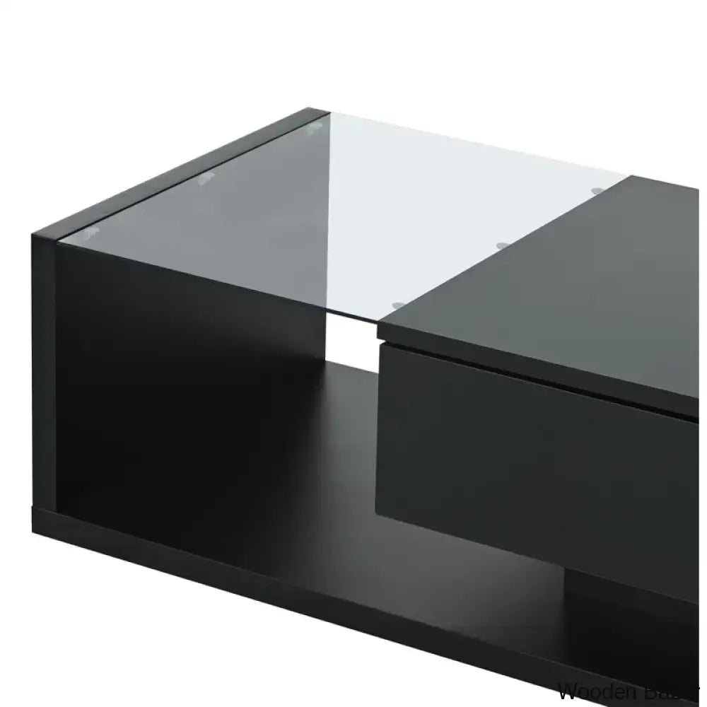 Rondellea Coffee And Center Table With Storage Modern Tempered Glass