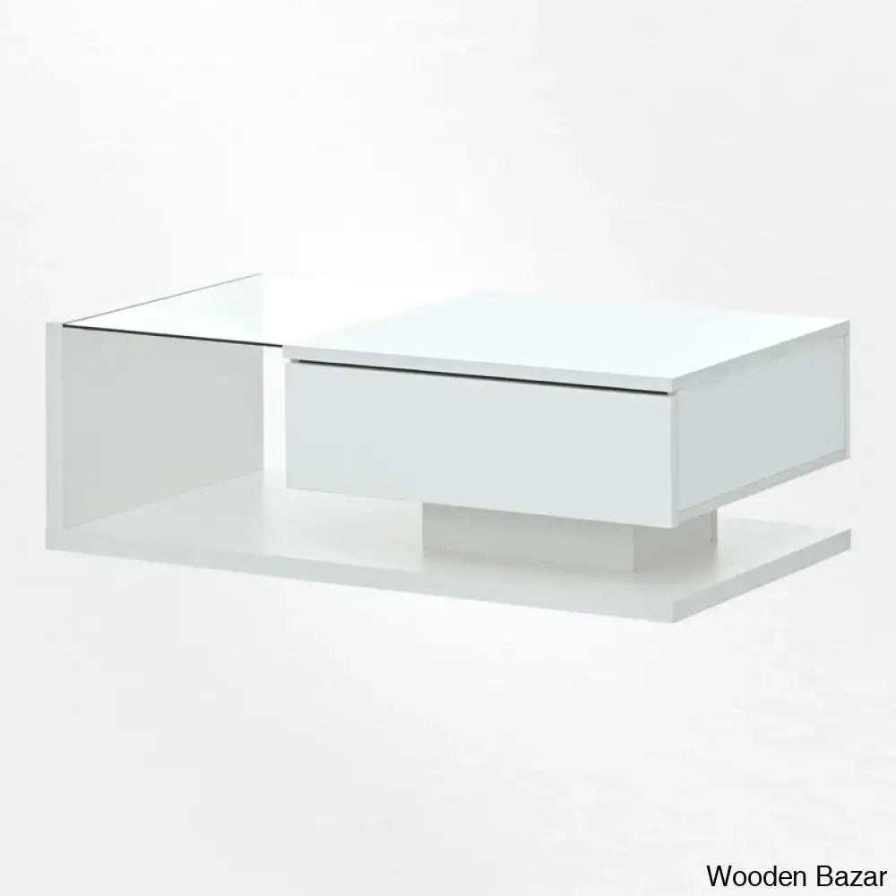 Rondellea Coffee And Center Table With Storage Modern Tempered Glass