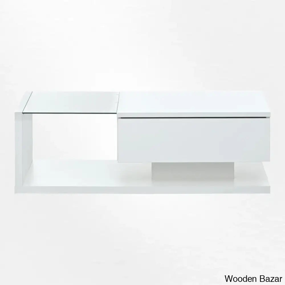 Rondellea Coffee And Center Table With Storage Modern Tempered Glass