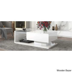 Rondellea Coffee And Center Table With Storage Modern Tempered Glass