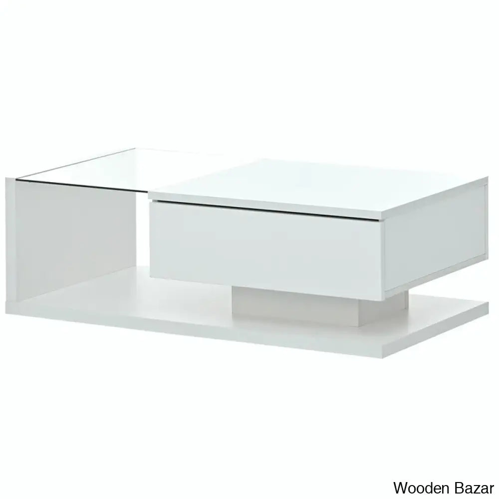 Rondellea Coffee And Center Table With Storage Modern Tempered Glass