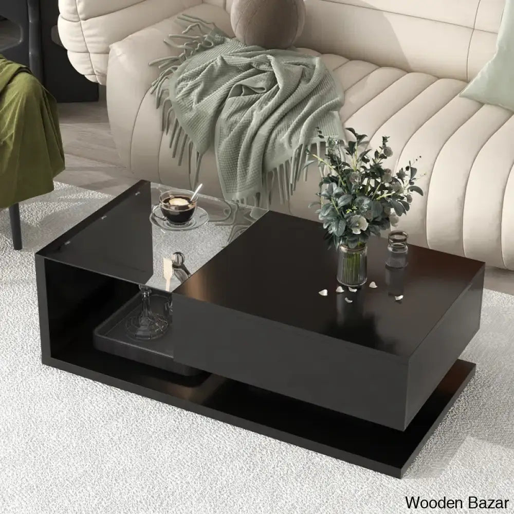 Rondellea Coffee And Center Table With Storage Modern Tempered Glass