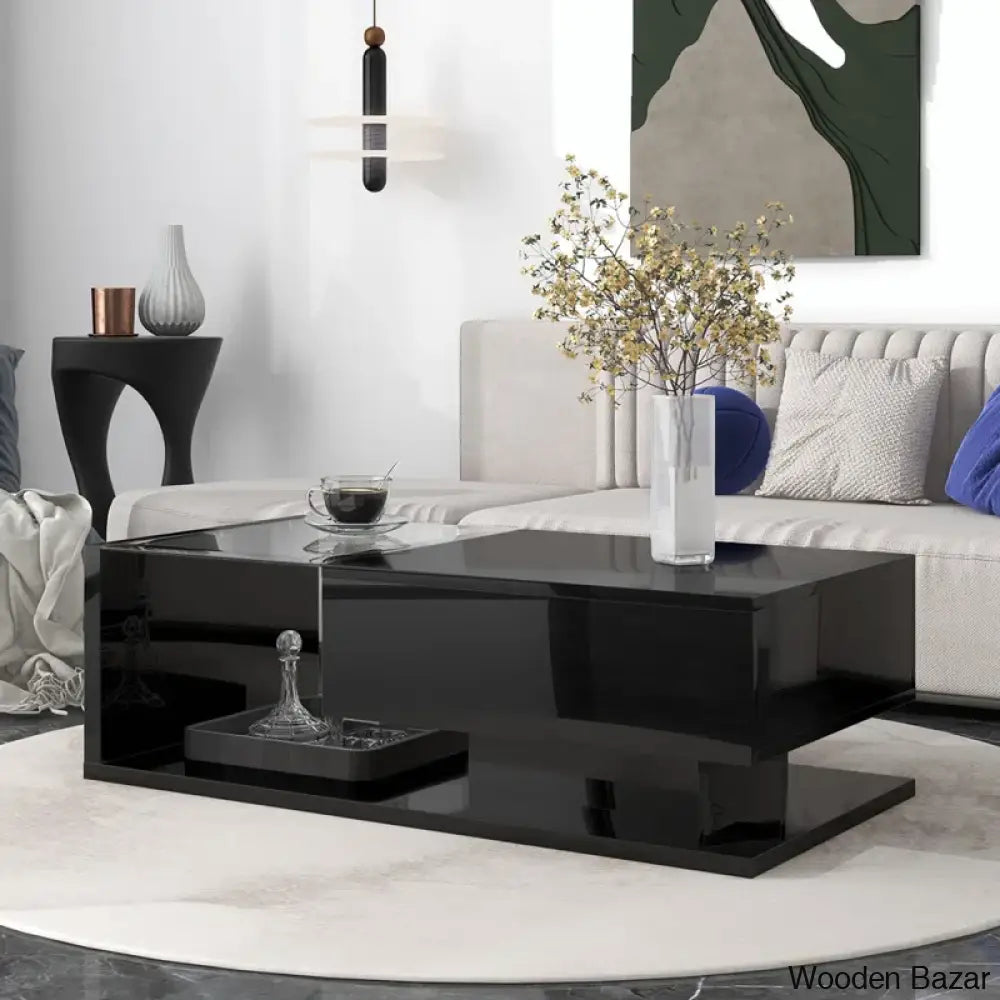 Rondellea Coffee And Center Table With Storage Modern Tempered Glass