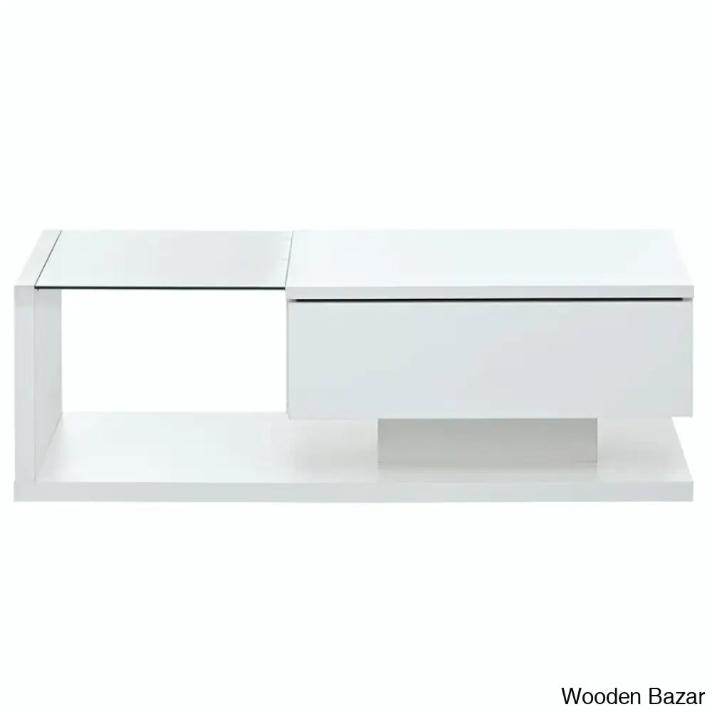 Rondellea Coffee And Center Table With Storage Modern Tempered Glass