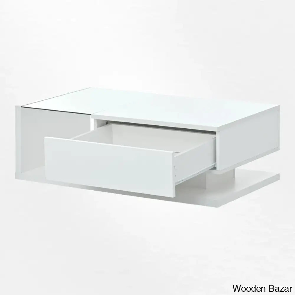 Rondellea Coffee And Center Table With Storage Modern Tempered Glass