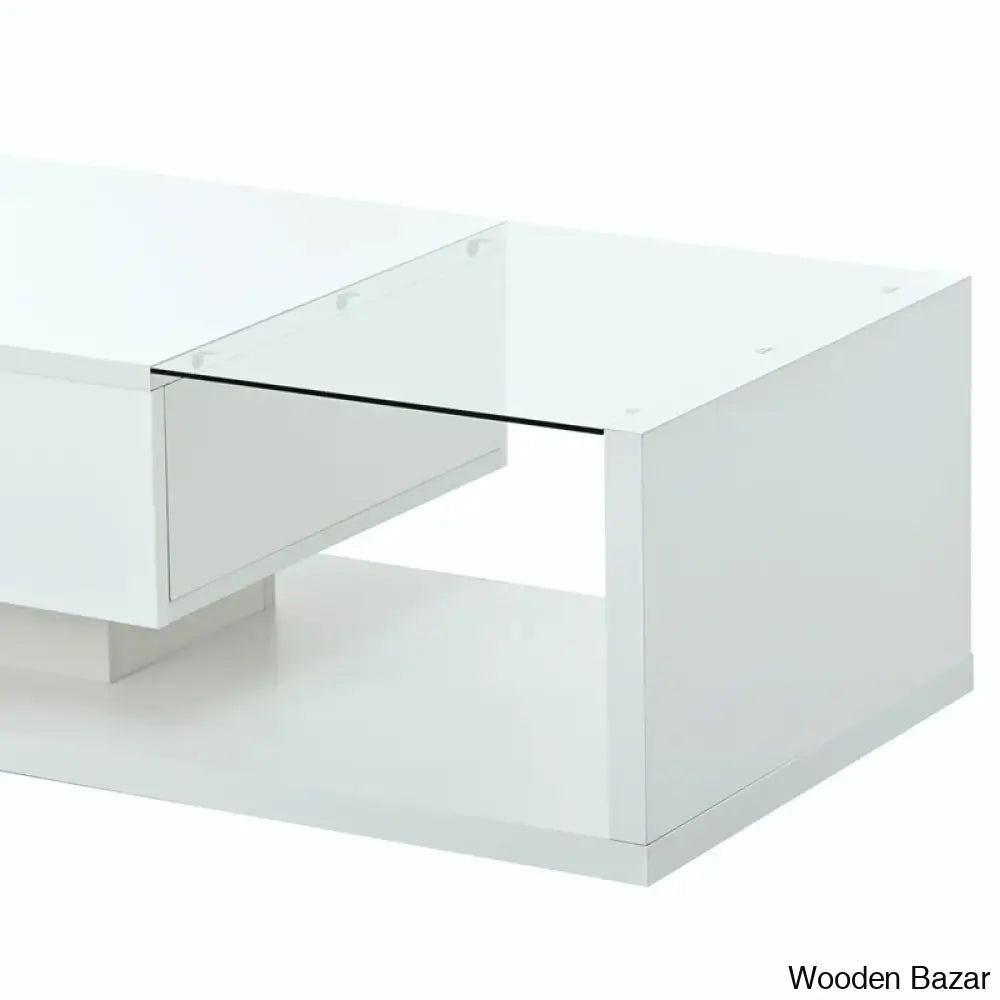 Rondellea Coffee And Center Table With Storage Modern Tempered Glass