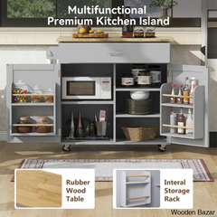 Ronzel 35’’W Rolling Kitchen Trolley Cart Cabinet Kitchen Island With Storage Solid Wood Drop