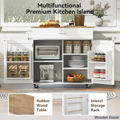 Ronzel 35’’W Rolling Kitchen Trolley Cart Cabinet Kitchen Island With Storage Solid Wood Drop