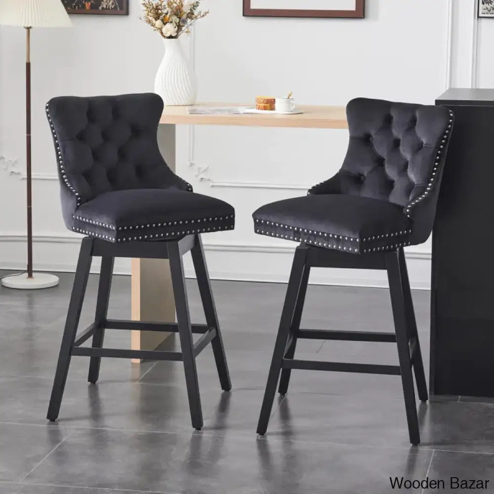 Ros Swivel Upholstered Counter And Bar Stool With Solid Wood Frame (Set Of 2)