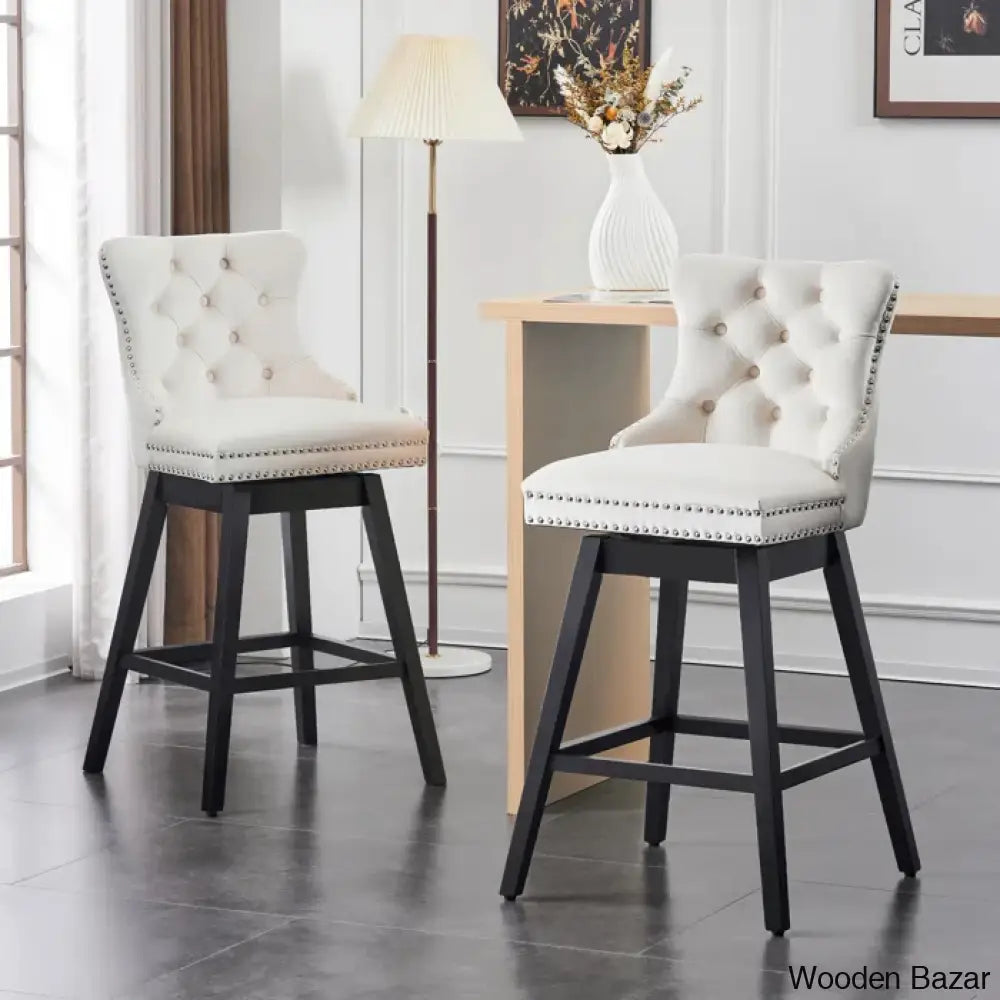 Ros Swivel Upholstered Counter And Bar Stool With Solid Wood Frame (Set Of 2) Beige / Bar