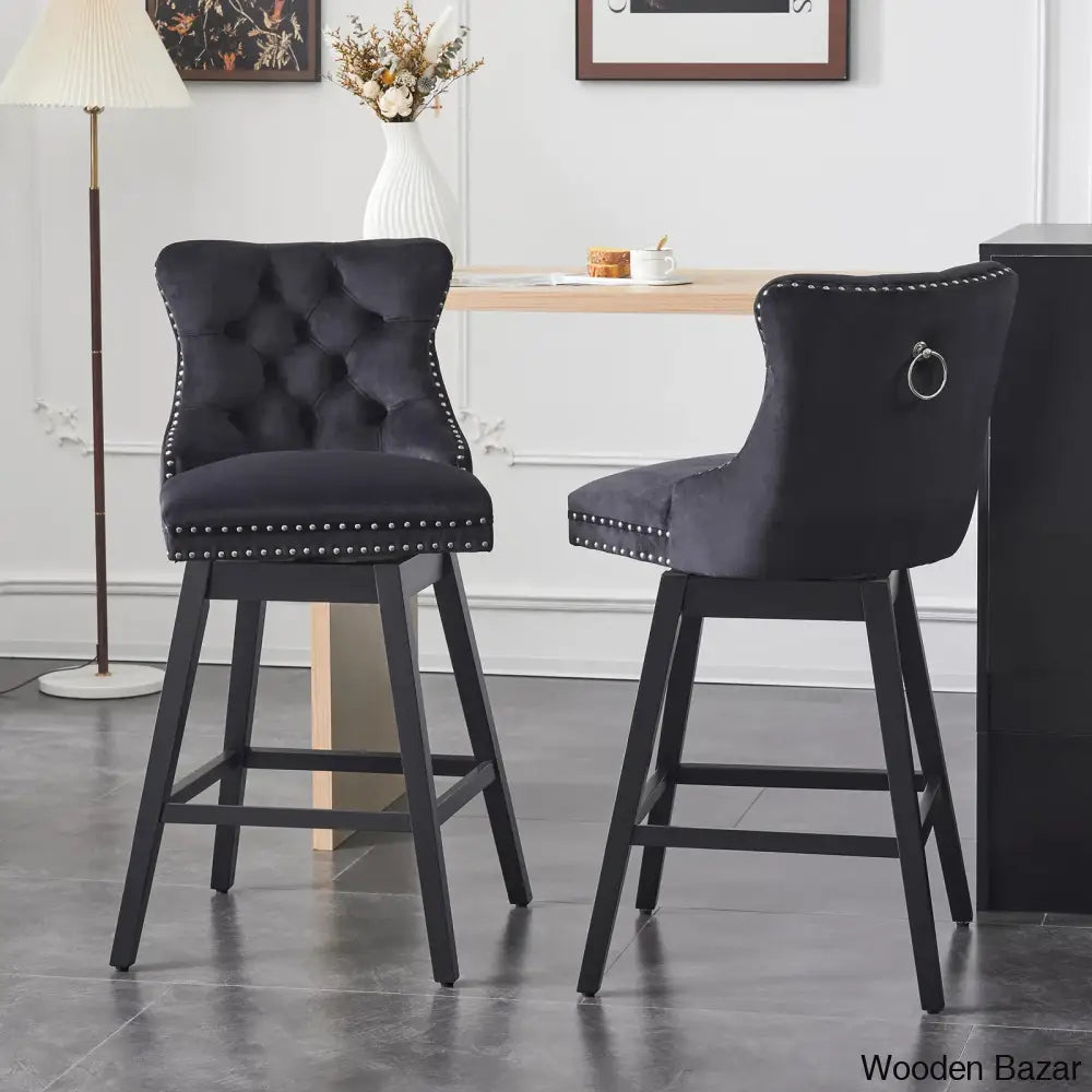 Ros Swivel Upholstered Counter And Bar Stool With Solid Wood Frame (Set Of 2) Black / Bar