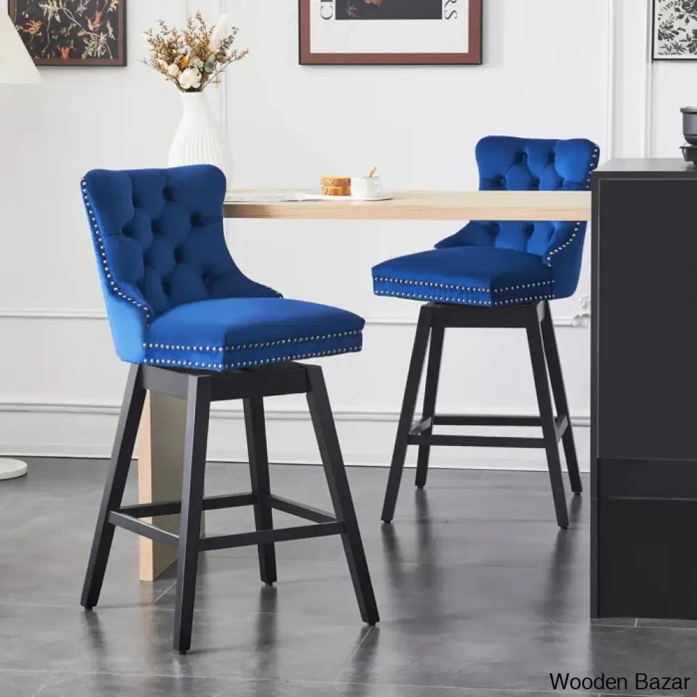 Ros Swivel Upholstered Counter And Bar Stool With Solid Wood Frame (Set Of 2) Blue / Bar