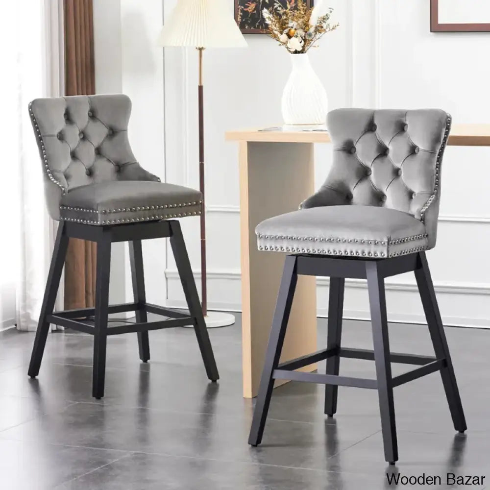 Ros Swivel Upholstered Counter And Bar Stool With Solid Wood Frame (Set Of 2) Gray / Bar