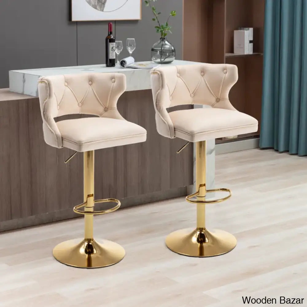 Rosdorf Swivel Adjustable Height Counter And Bar Stool (Set Of 2) Beige Velvet