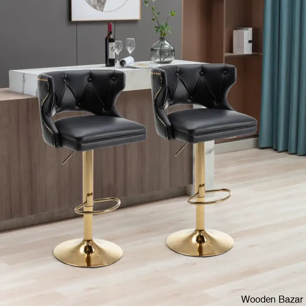 Rosdorf Swivel Adjustable Height Counter And Bar Stool (Set Of 2) Black Faux Leather