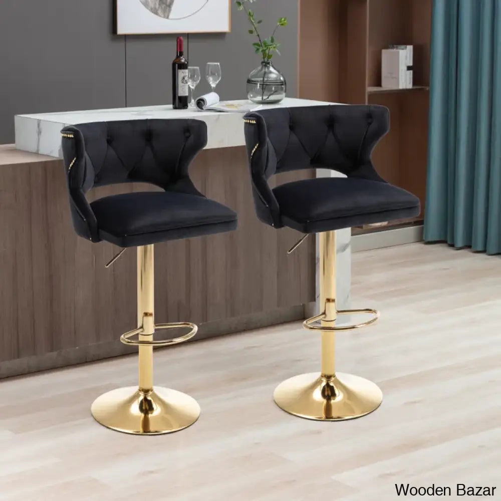 Rosdorf Swivel Adjustable Height Counter And Bar Stool (Set Of 2) Black Velvet