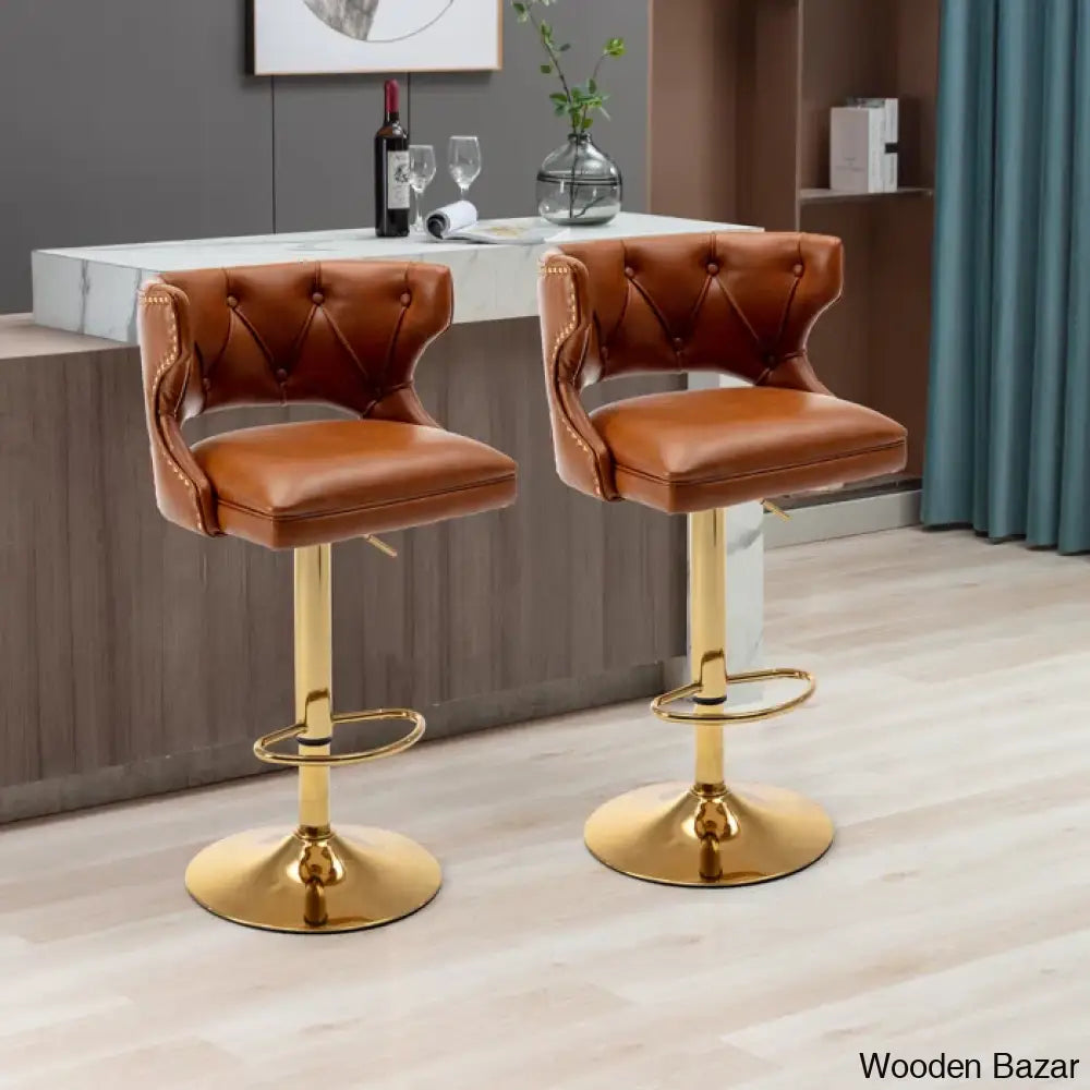 Rosdorf Swivel Adjustable Height Counter And Bar Stool (Set Of 2) Brown Faux Leather