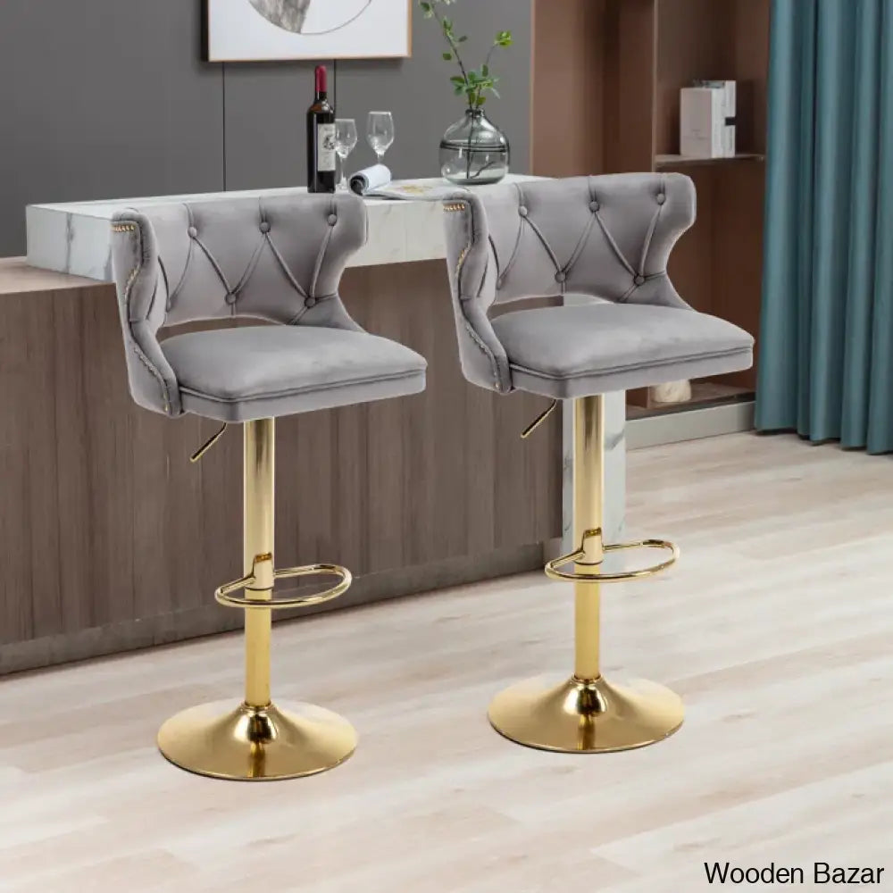 Rosdorf Swivel Adjustable Height Counter And Bar Stool (Set Of 2) Gray Velvet