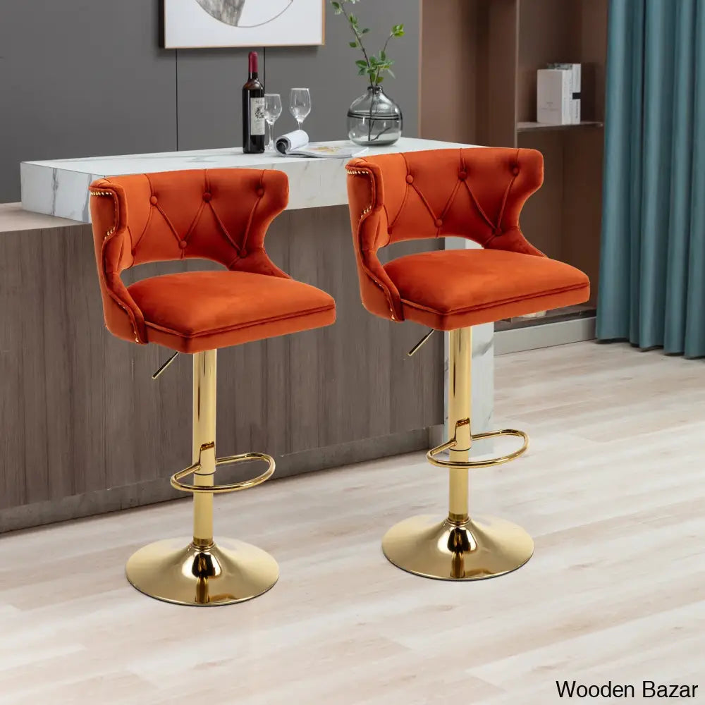 Rosdorf Swivel Adjustable Height Counter And Bar Stool (Set Of 2) Orange Velvet