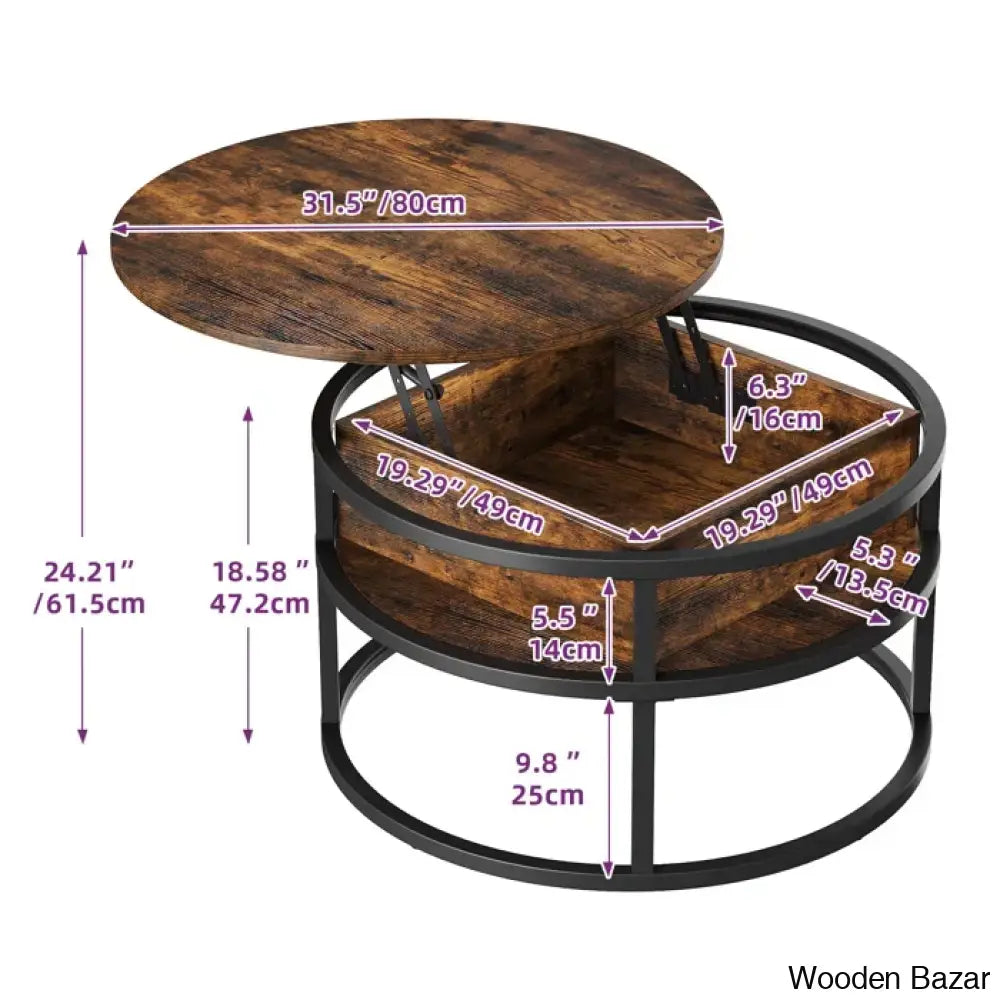 Rothwell Lift Top Extendable Round Frame Coffee Table With Storage And Center