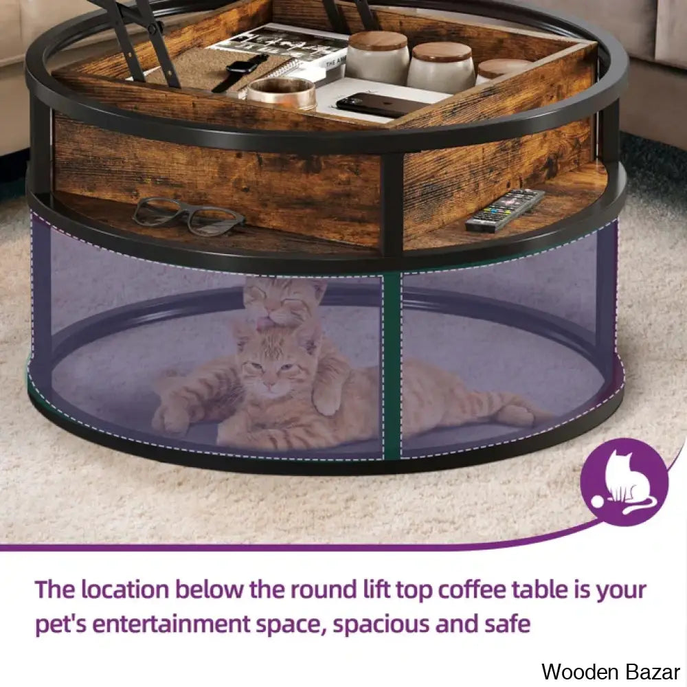 Rothwell Lift Top Extendable Round Frame Coffee Table With Storage And Center