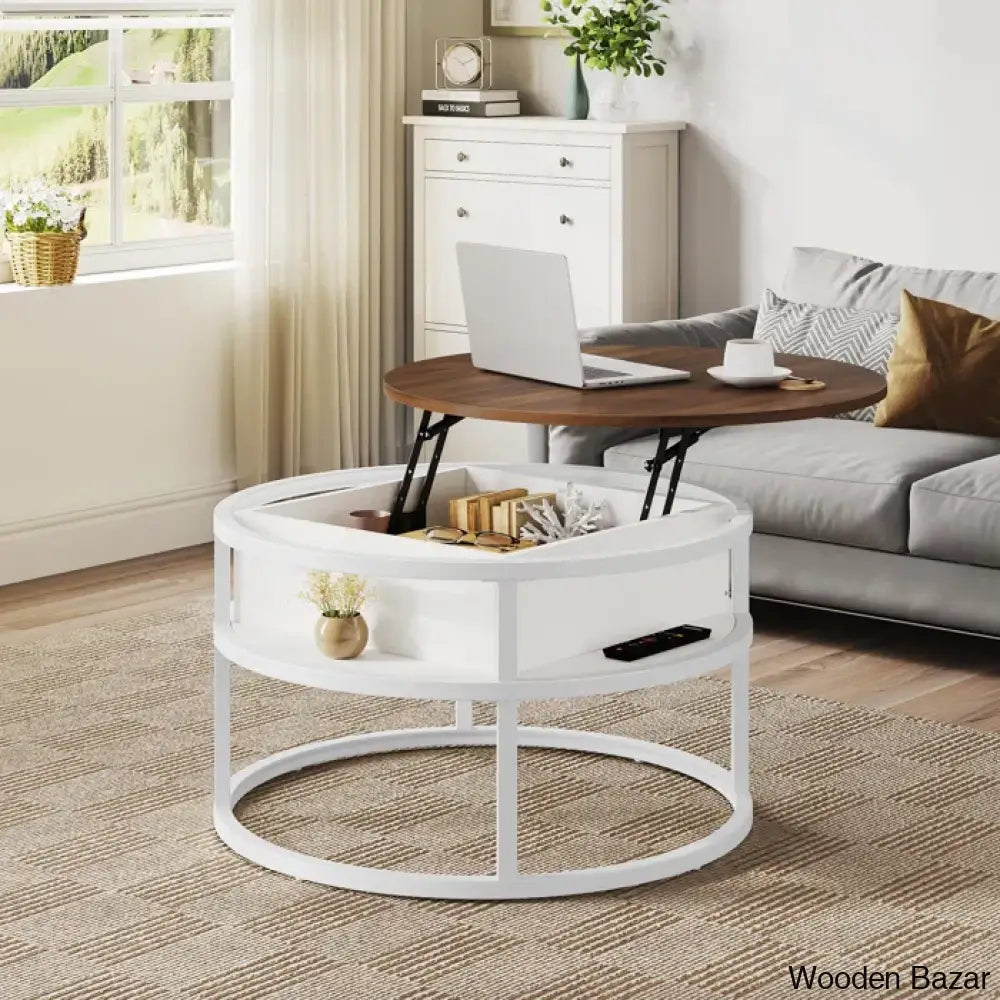 Rothwell Lift Top Extendable Round Frame Coffee Table With Storage And Center