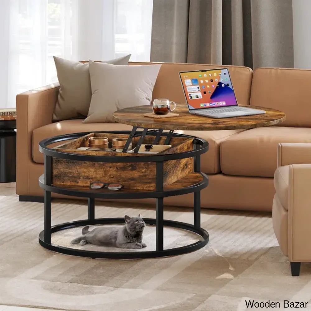 Rothwell Lift Top Extendable Round Frame Coffee Table With Storage And Center