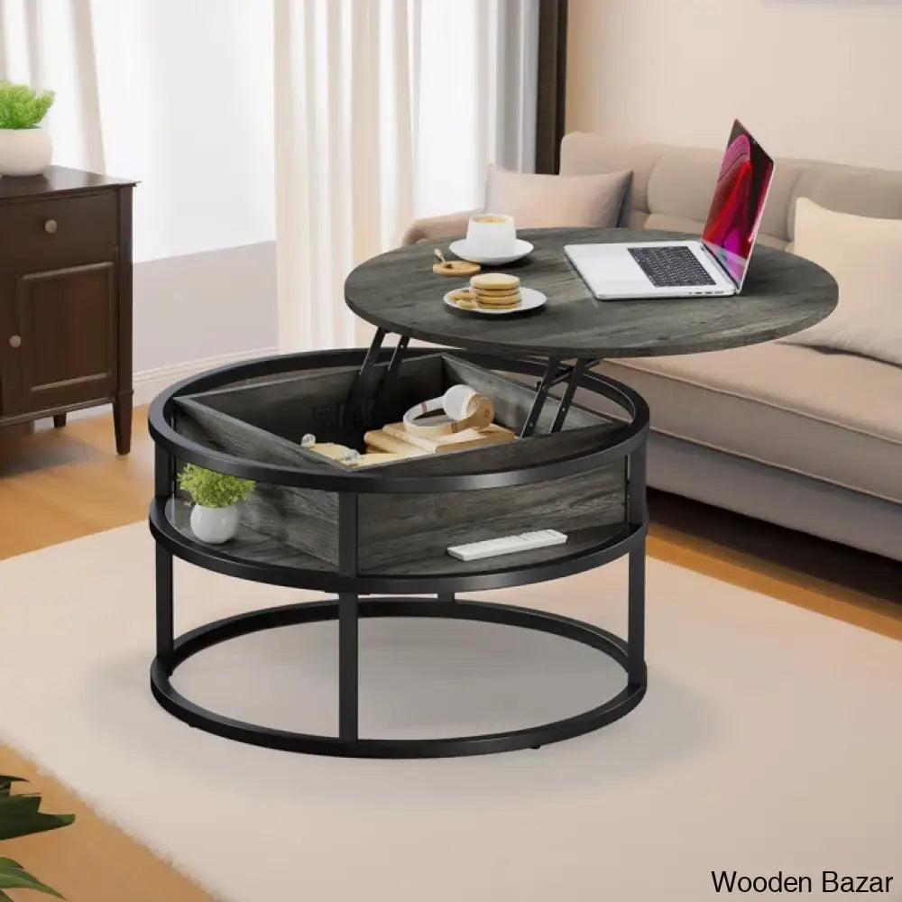 Rothwell Lift Top Extendable Round Frame Coffee Table With Storage And Center