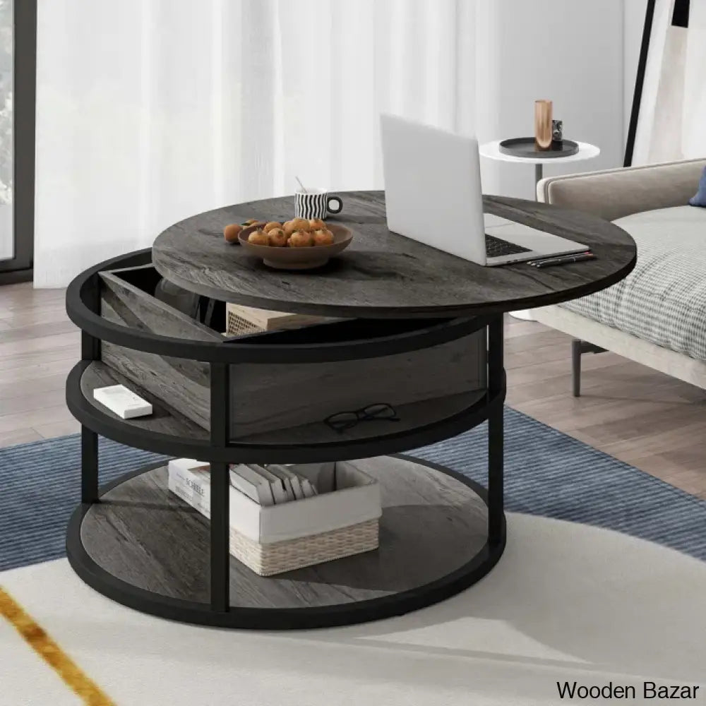 Rothwell Lift Top Extendable Round Frame Coffee Table With Storage And Center