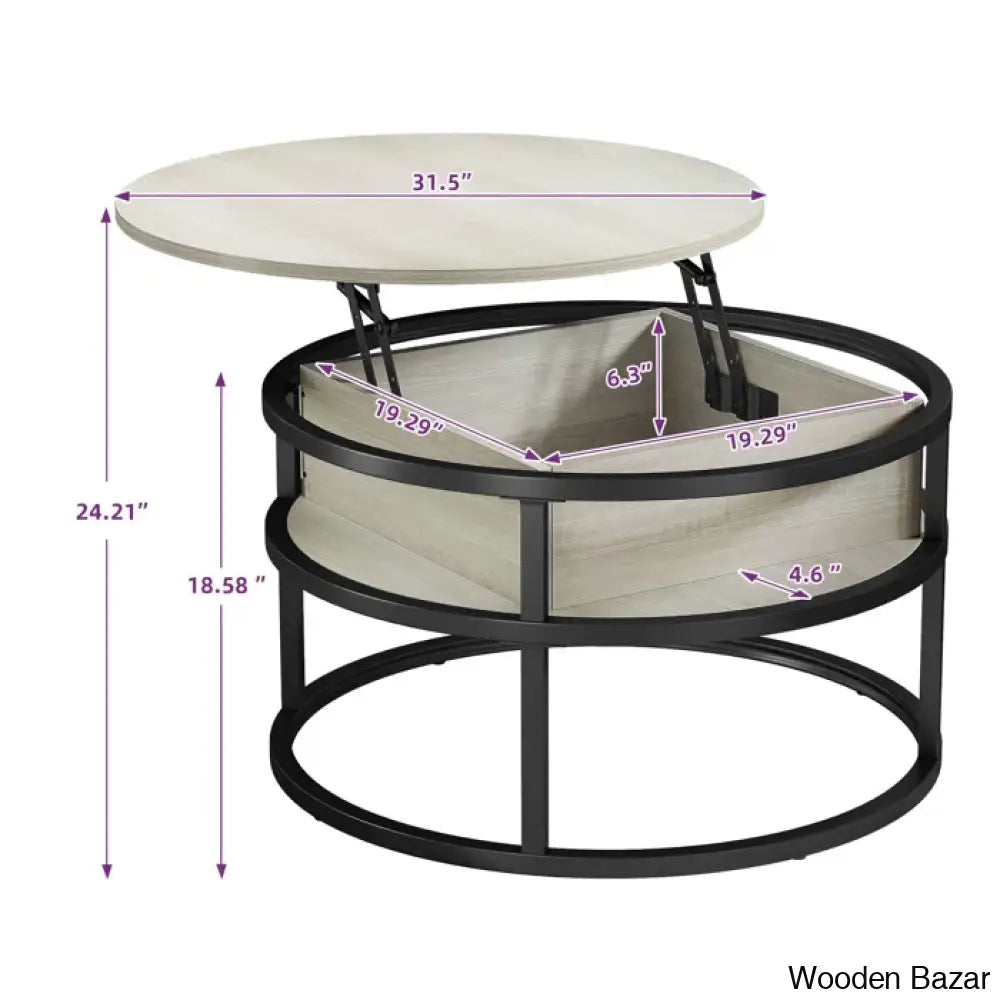 Rothwell Lift Top Extendable Round Frame Coffee Table With Storage And Center