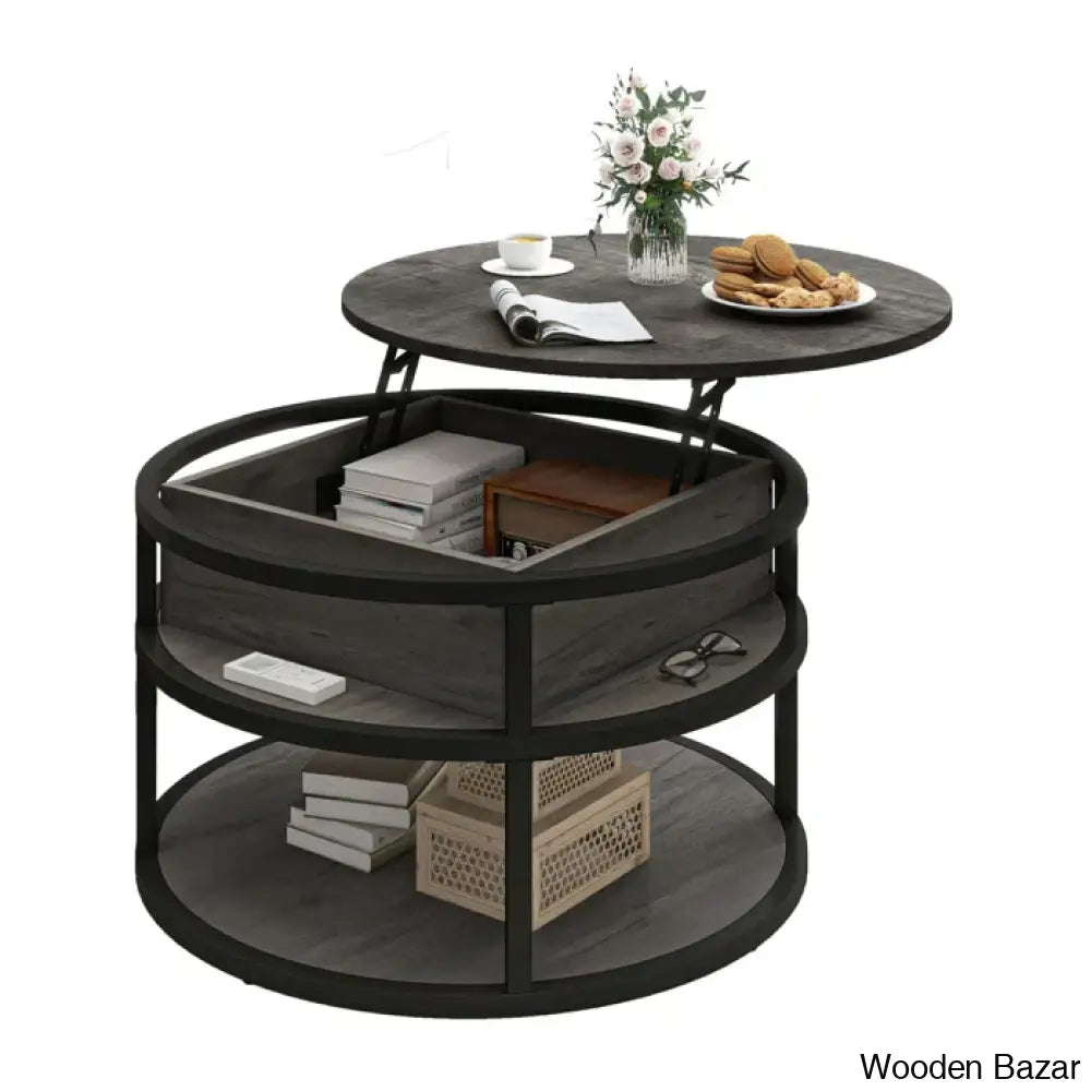 Rothwell Lift Top Extendable Round Frame Coffee Table With Storage And Center