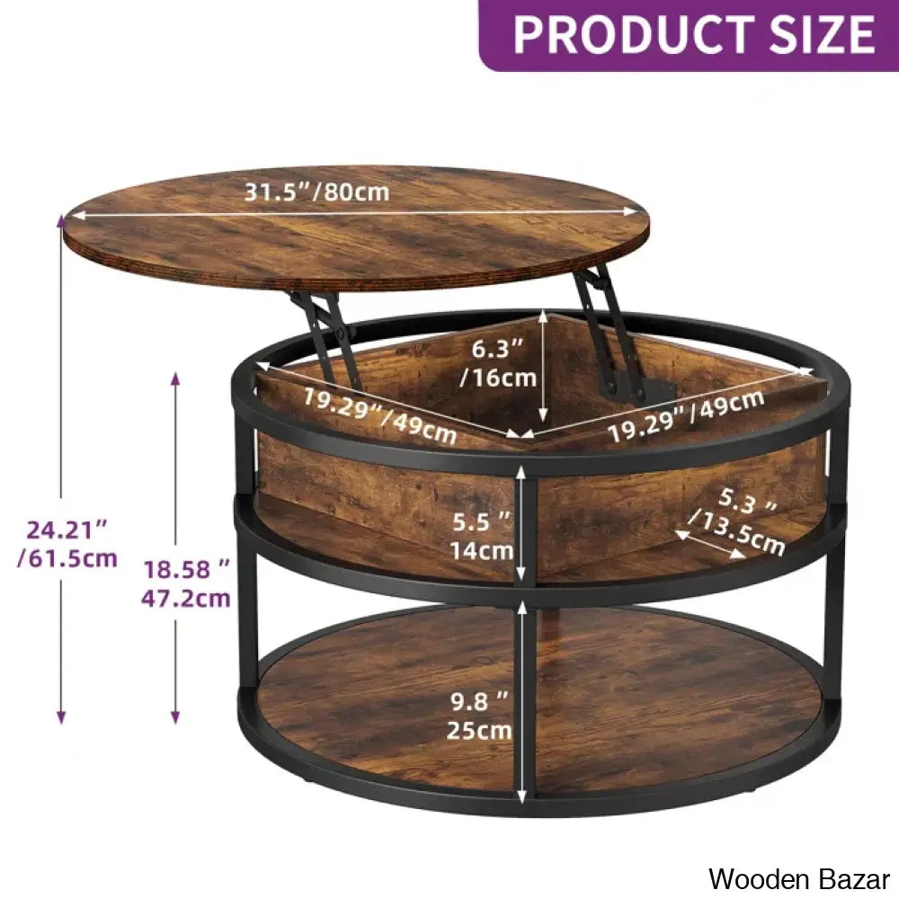 Rothwell Lift Top Extendable Round Frame Coffee Table With Storage And Center