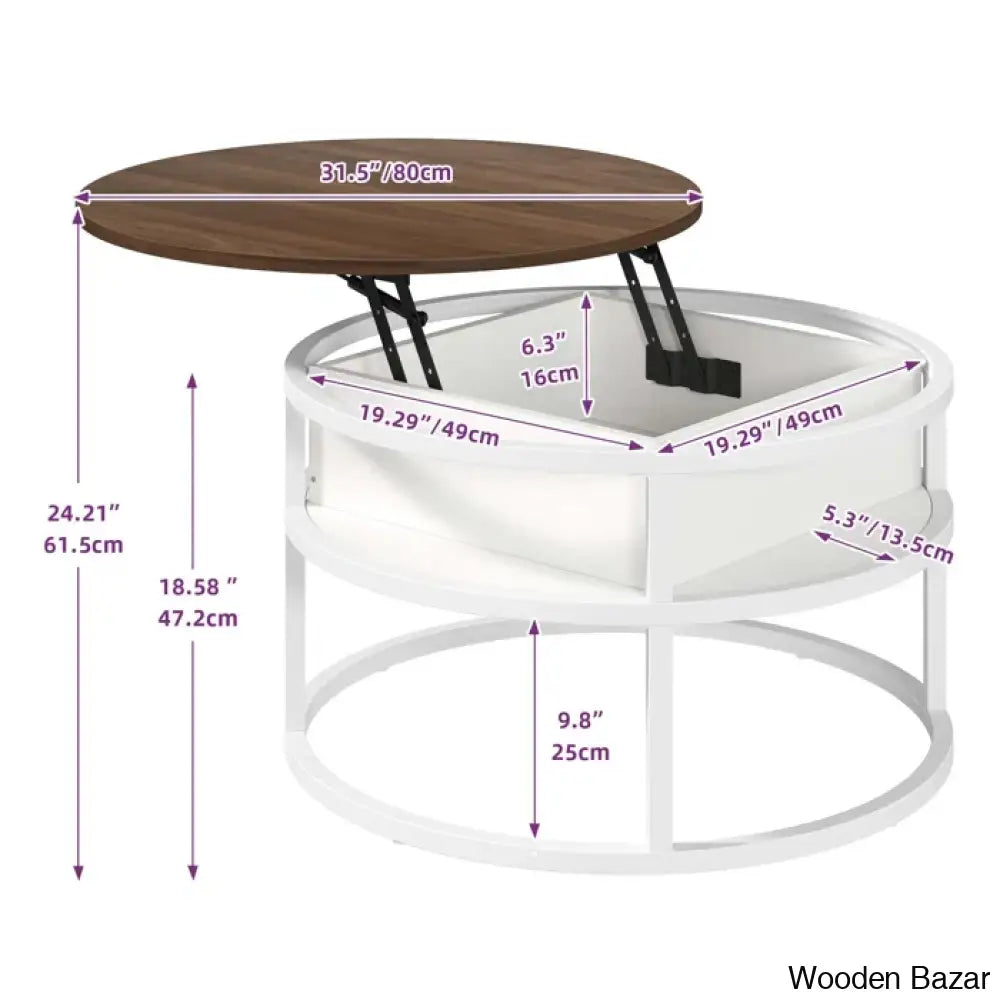 Rothwell Lift Top Extendable Round Frame Coffee Table With Storage And Center