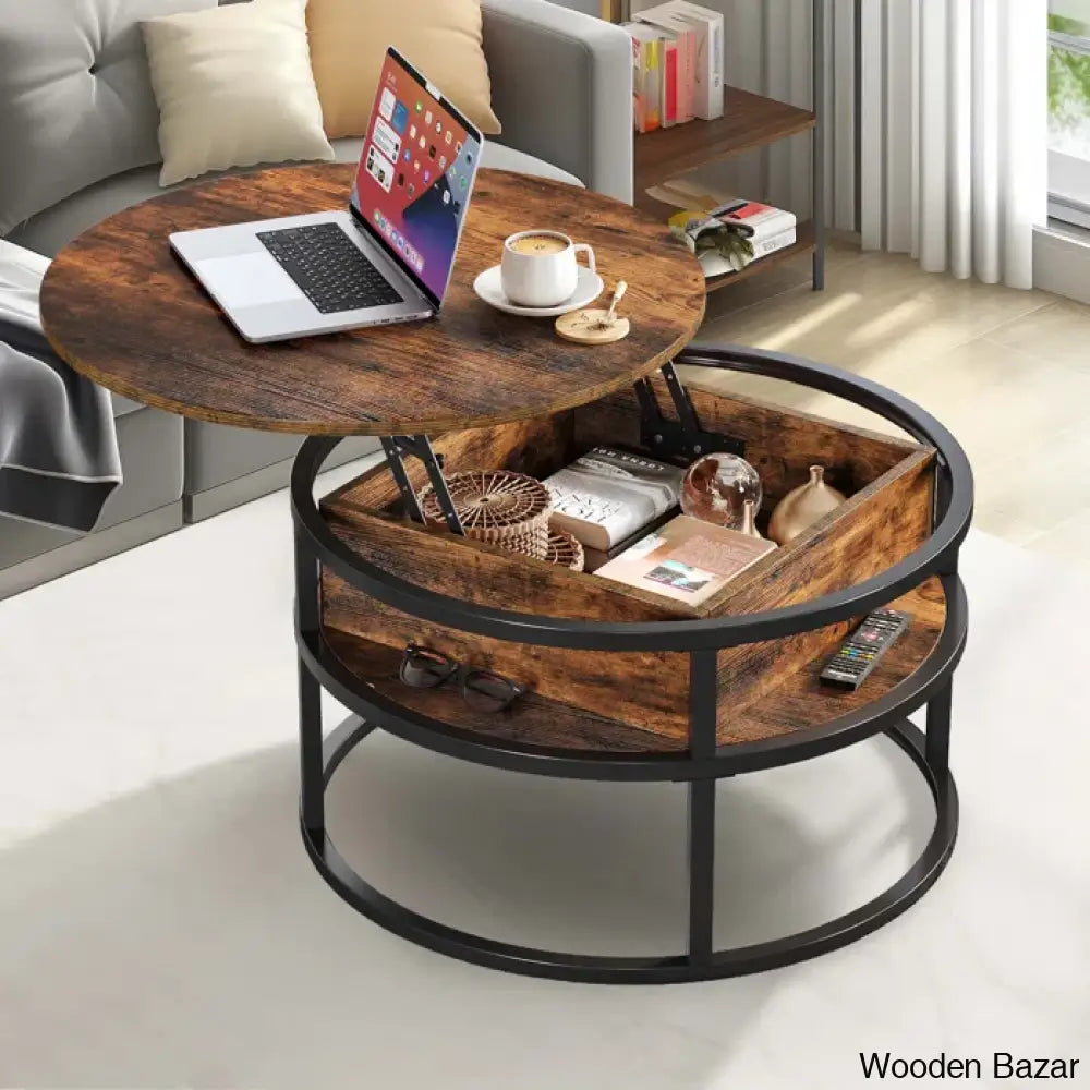 Rothwell Lift Top Extendable Round Frame Coffee Table With Storage And Center