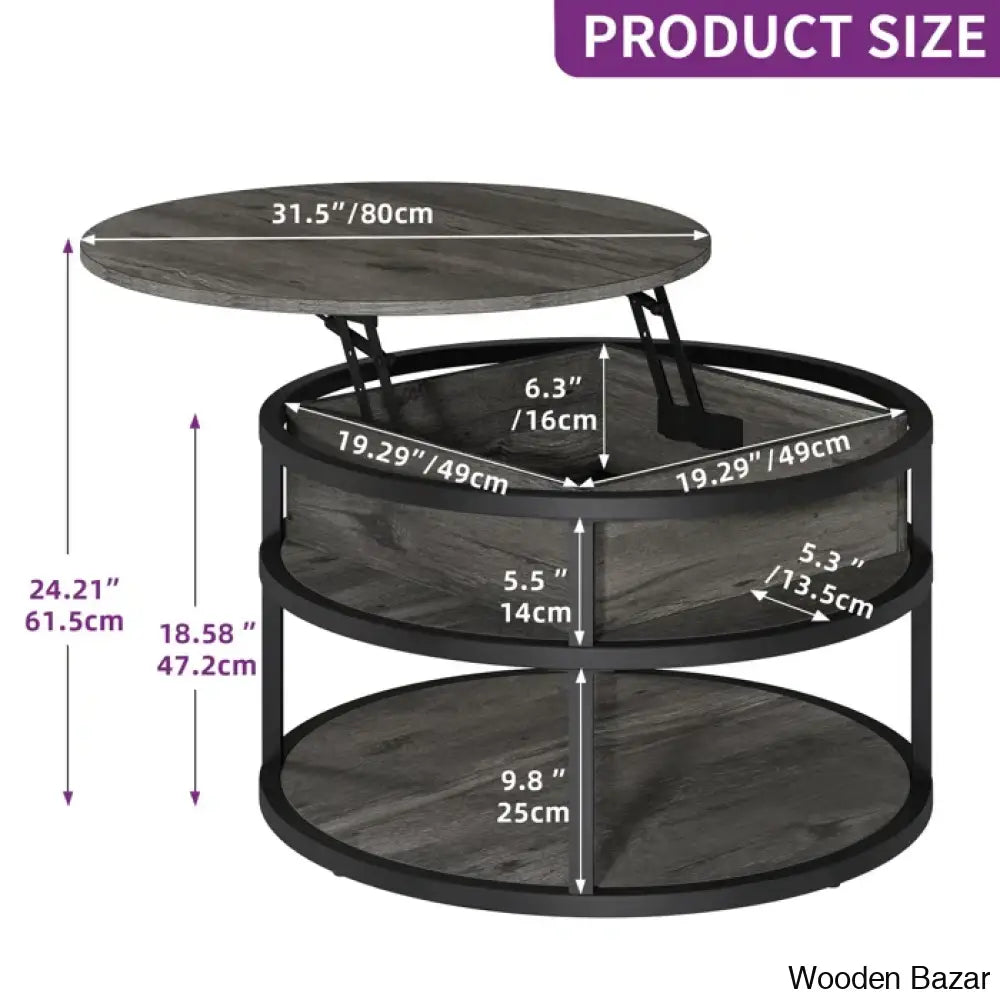 Rothwell Lift Top Extendable Round Frame Coffee Table With Storage And Center