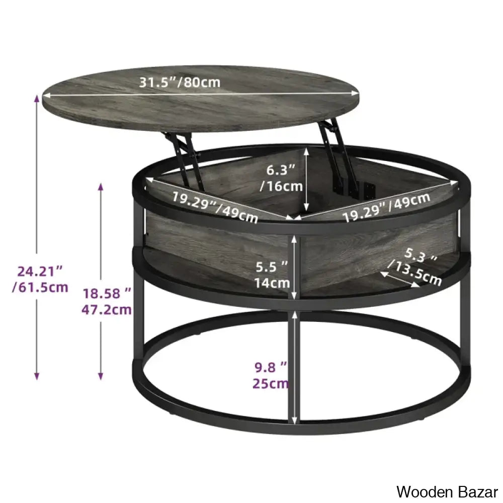 Rothwell Lift Top Extendable Round Frame Coffee Table With Storage And Center