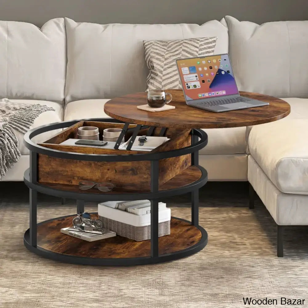 Rothwell Lift Top Extendable Round Frame Coffee Table With Storage And Center