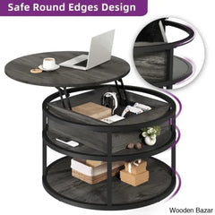 Rothwell Lift Top Extendable Round Frame Coffee Table With Storage And Center