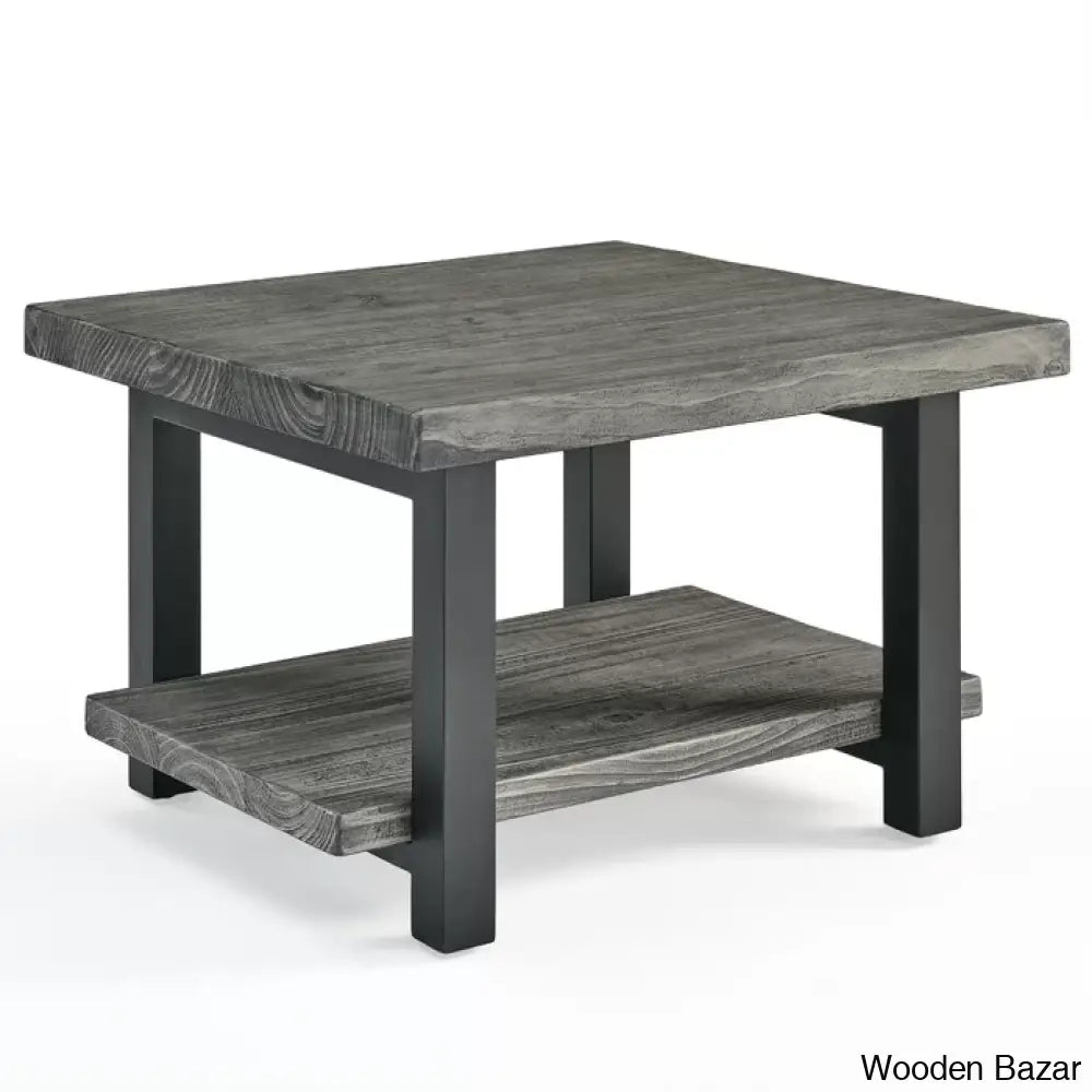 Runbelle 27’’ Wide Rustic Industrial Solid Wood And Metal Frame Square Coffee And Center Table