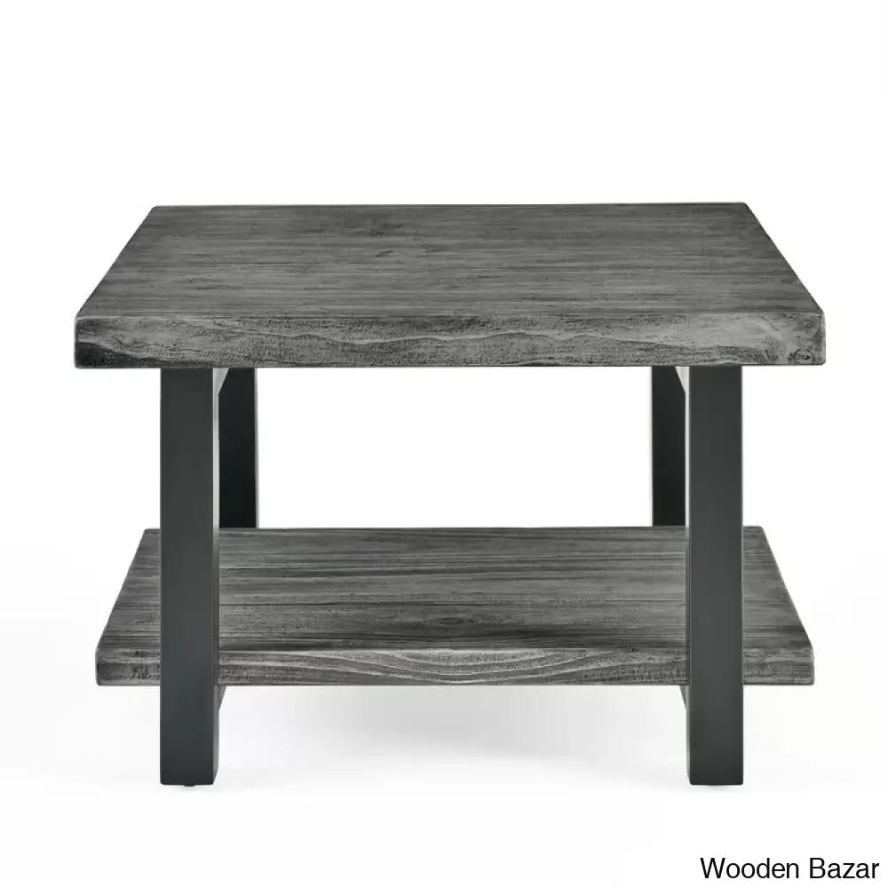 Runbelle 27’’ Wide Rustic Industrial Solid Wood And Metal Frame Square Coffee And Center Table