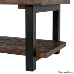 Rundell 42’’ Rustic Industrial Solid Wood And Metal Rectangular Coffee Table With Storage Shelf