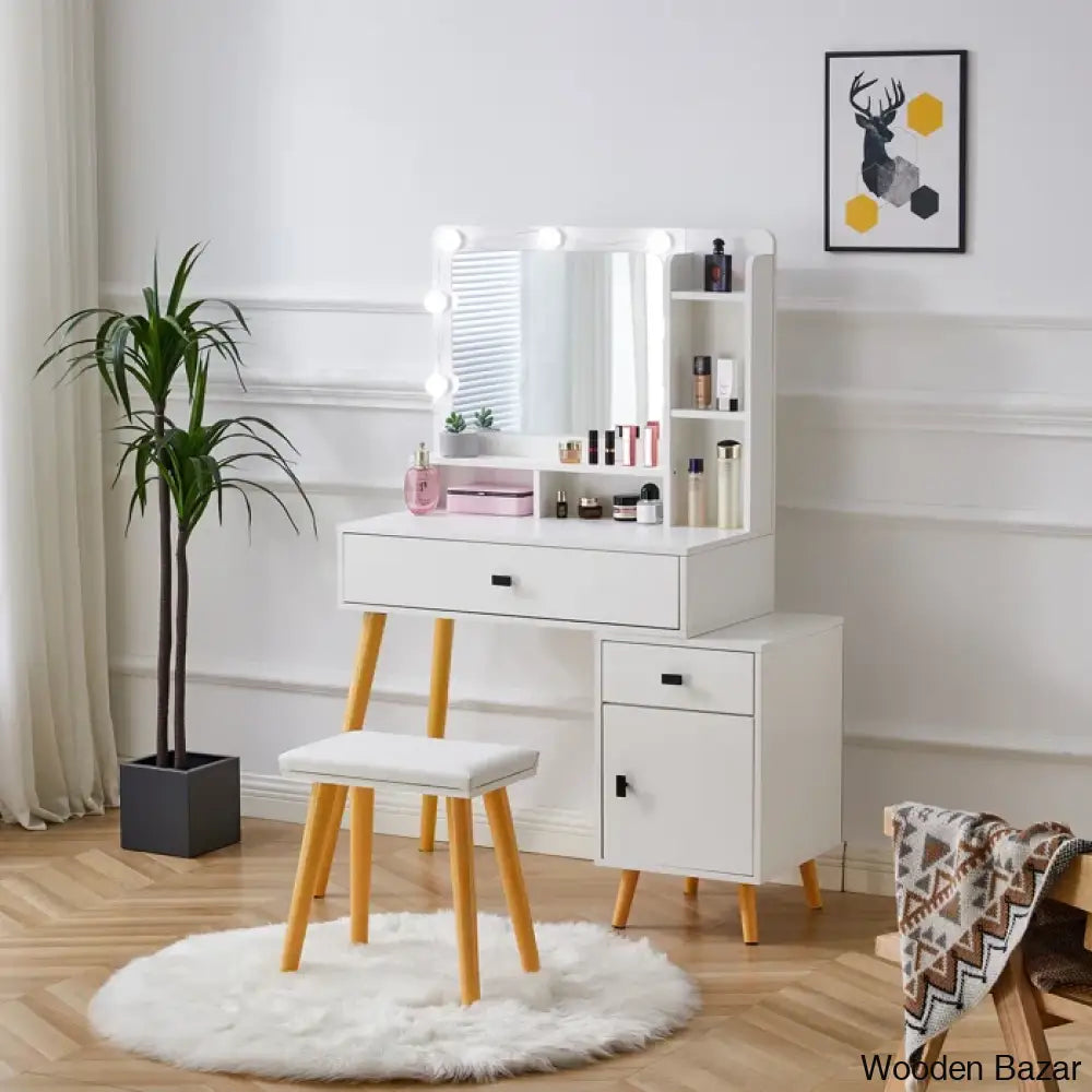 Sahuul Dressing Table With Mirror - Wooden Bazar