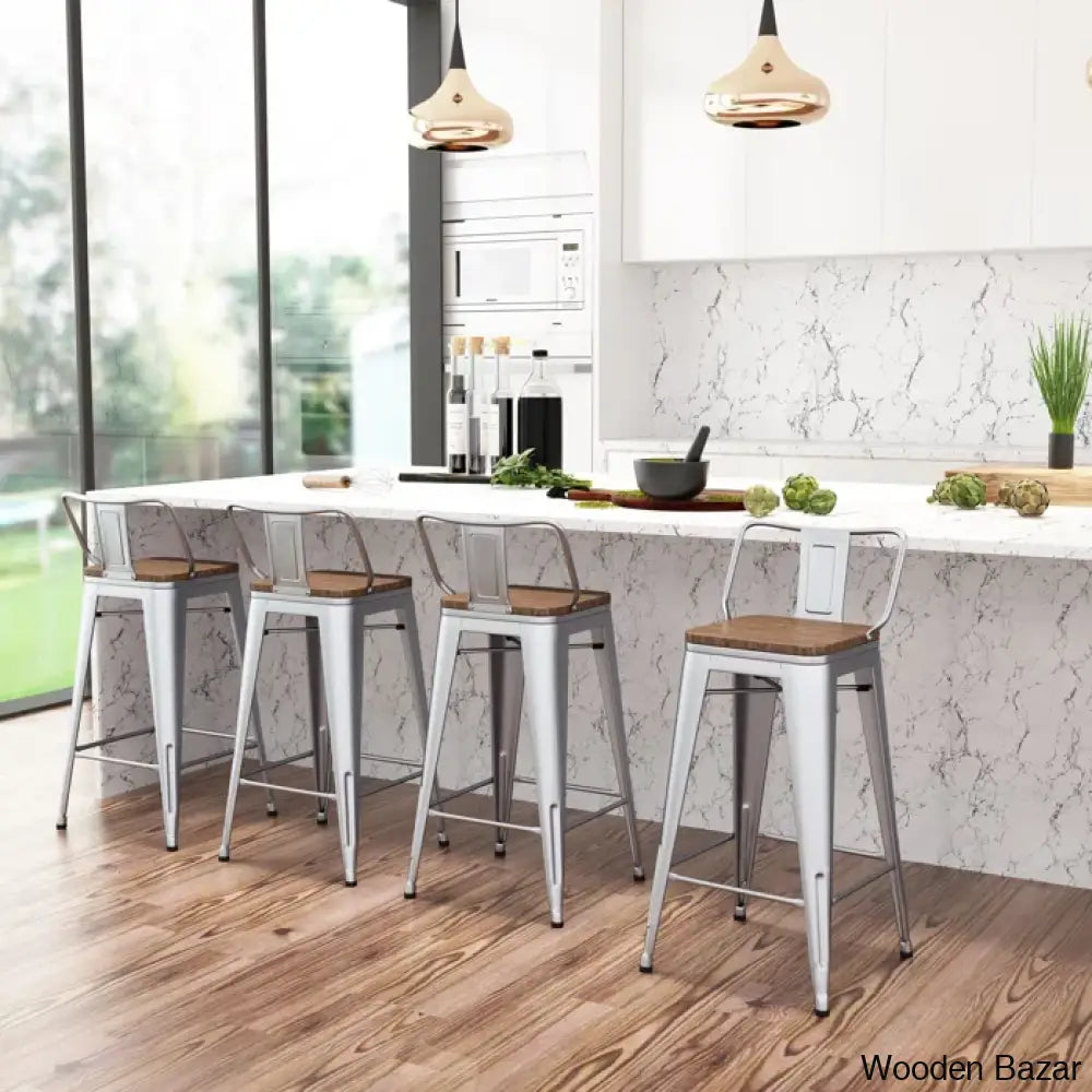 Saleha Swivel Counter And Bar Stool With Metal Frame (Set Of 4) Silver / (24’’ Seat Height)