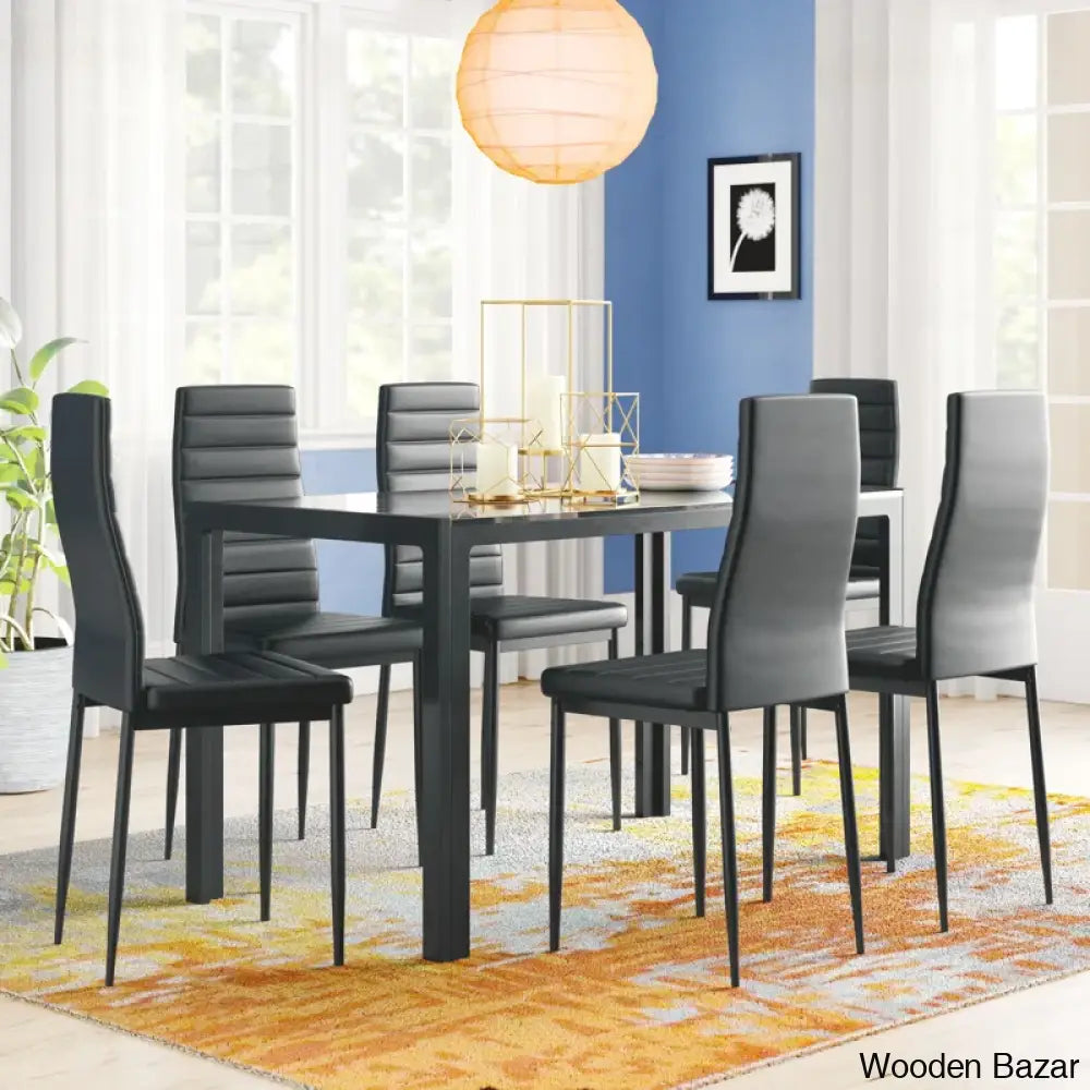 Saloop 6 Seater New Glass Top Dining Set Black