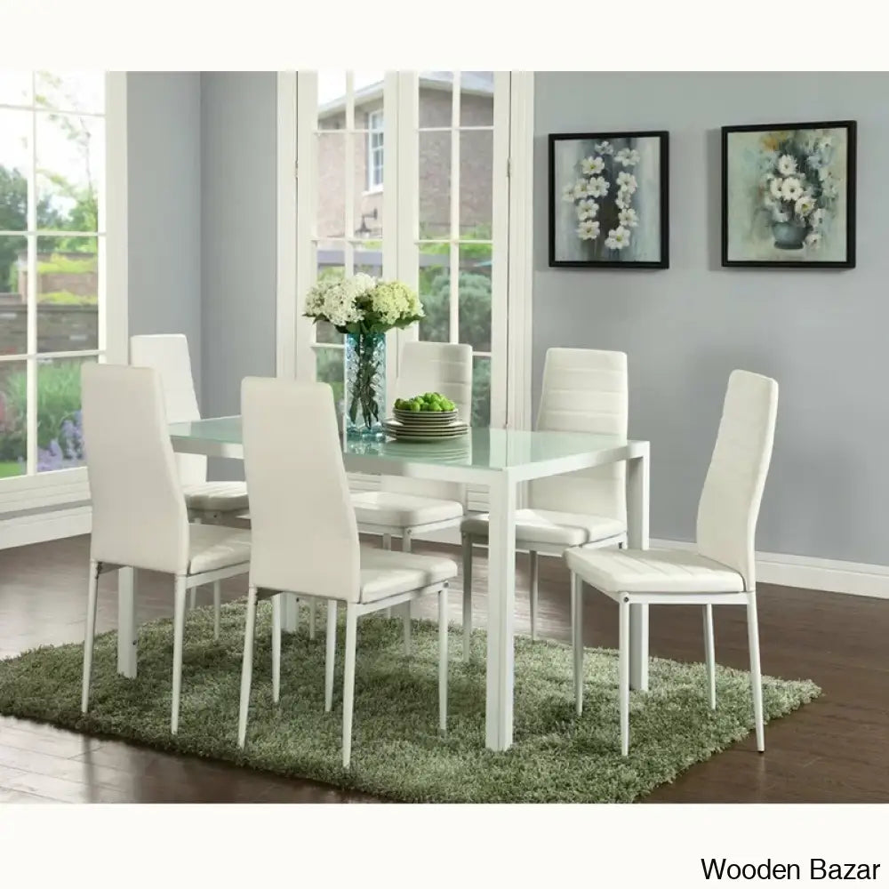 Saloop 6 Seater New Glass Top Dining Set White