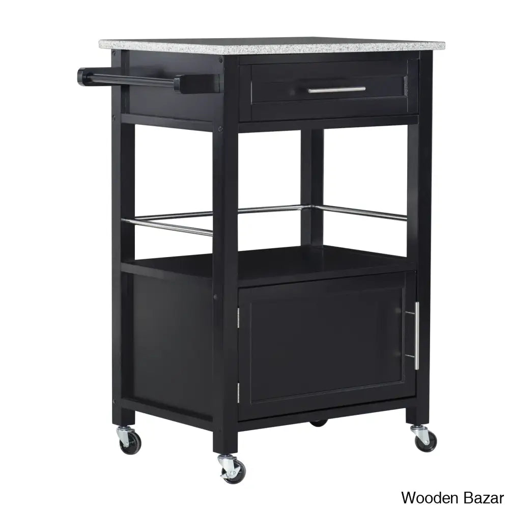 Sariol Granite Top Wood Kitchen Cart With Storage Trolley Cart Cabinet Kitchen Island Storage