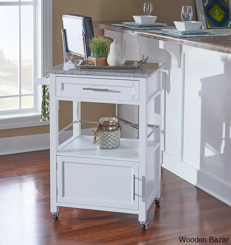 Sariol Granite Top Wood Kitchen Cart With Storage Trolley Cart Cabinet Kitchen Island Storage